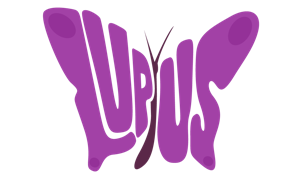 A purple butterfly formed by the letters "LUPUS"