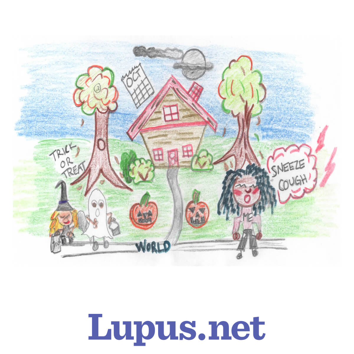 Life With Lupus Through The Seasons Comic, sneezing and coughing outside in October