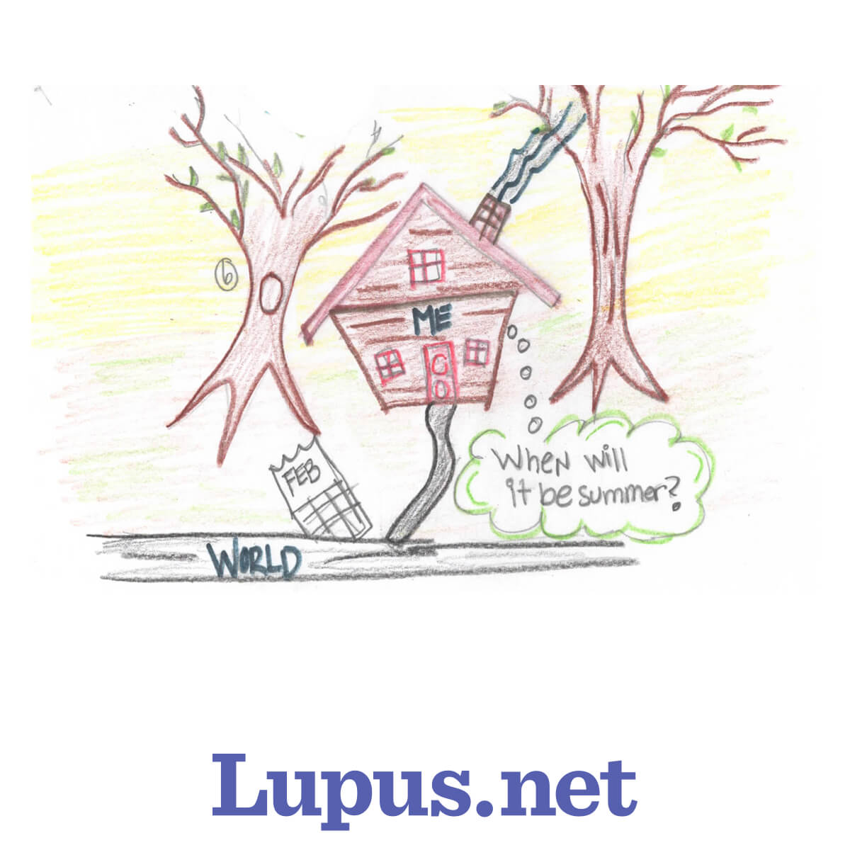 Life With Lupus Through The Seasons Comic, in February, staying inside wondering when summer will come