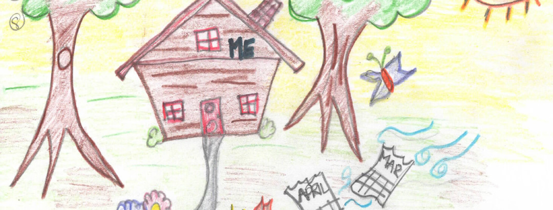 Lupus community advocate Maggie LoBue's illustration of her house that she is inside as months pass