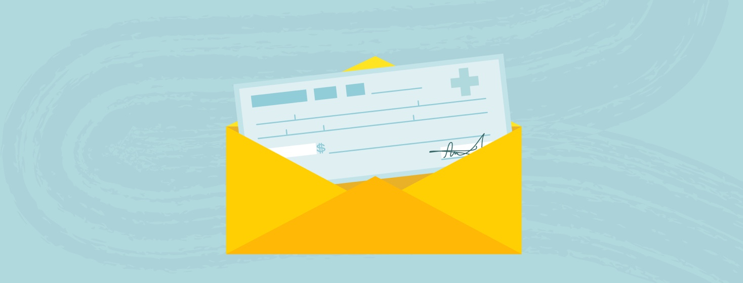 An envelope with a medical check inside.