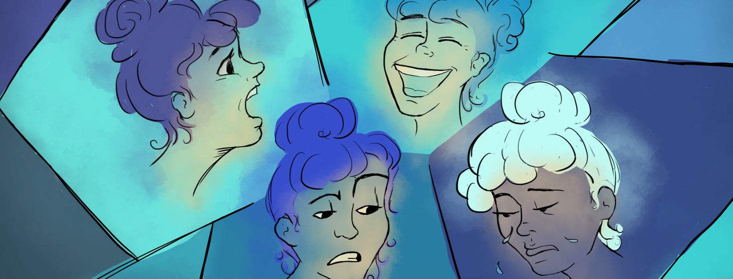 A woman showing different faces with a range of emotion