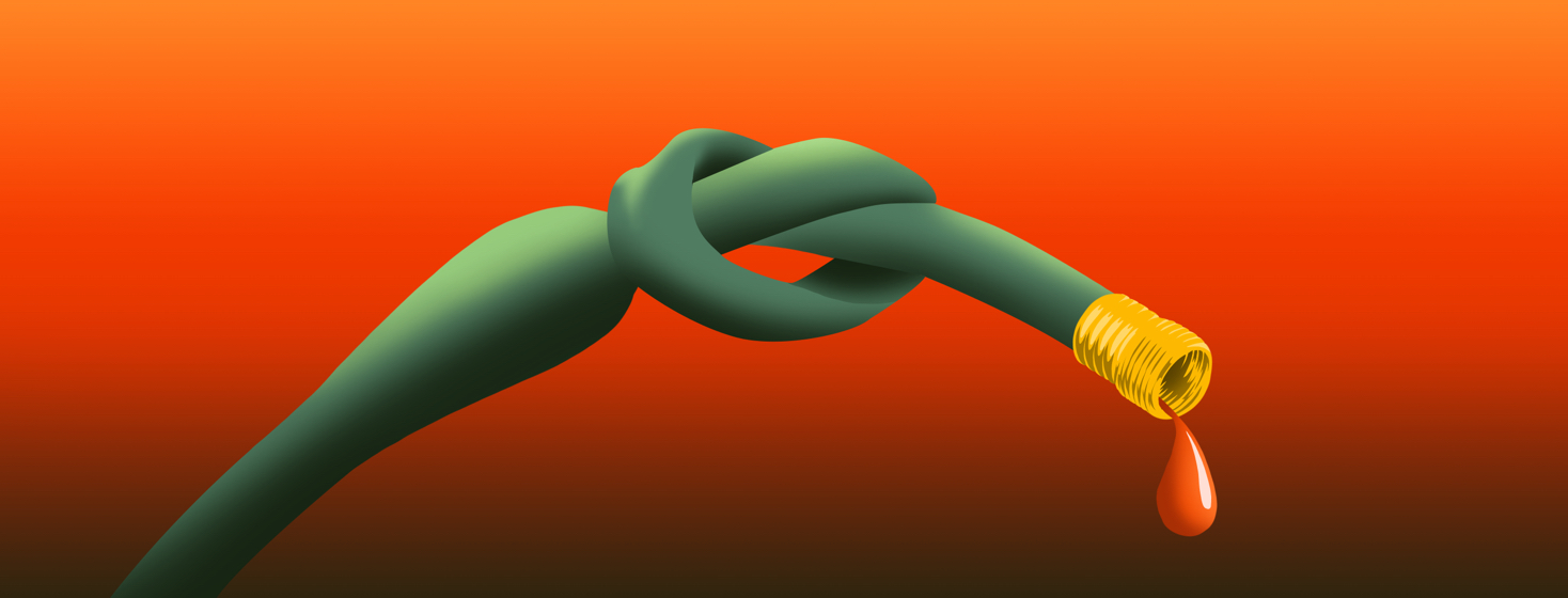 A garden hose tied in a knot.