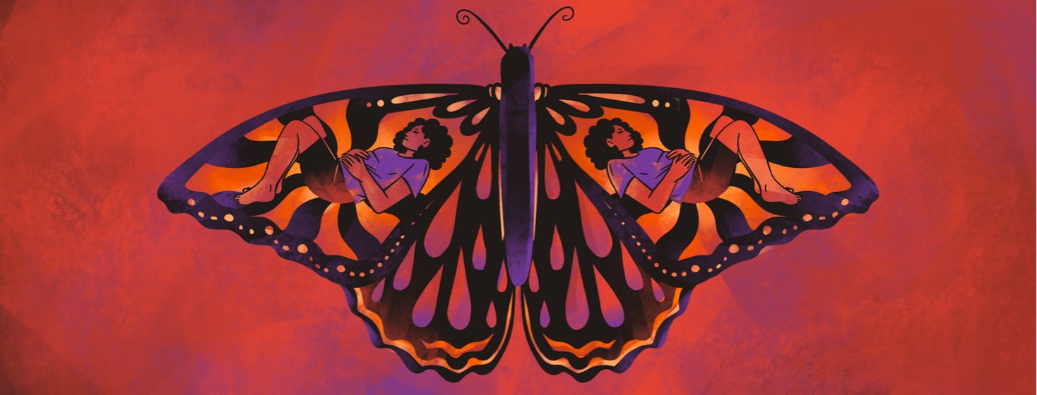 alt=a woman on the wings of a butterfly experiences painful periods