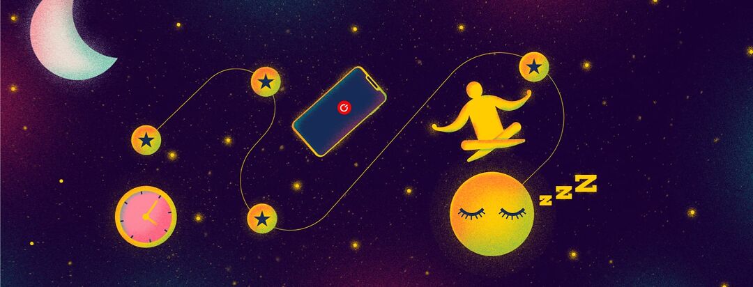 a starry night with a line of stars showing a sleep routine.